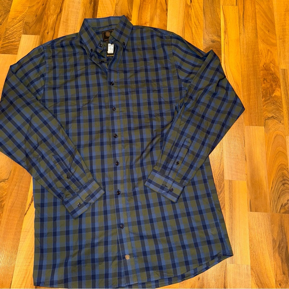 F/X Fusion men’s NWT green blue plaid button down large tall casual business